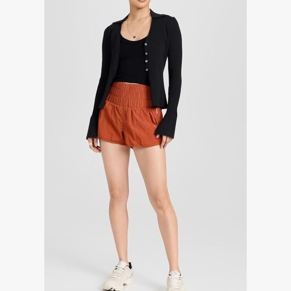 FREE PEOPLE MOVEMENT WOMENS CASUAL SHORTS HIGH WAISTED LINED WAY HOME RED EARTH - Picture 1 of 10